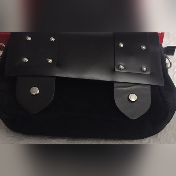 PRUNE . Black suede and bovine leather dotted snap front zipper prune purse. - Picture 8 of 15